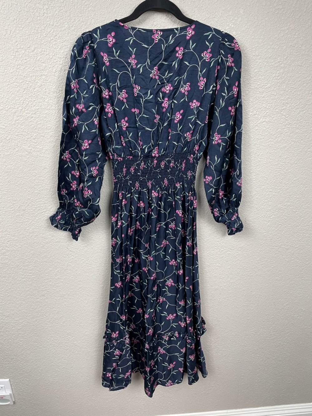 NWT Outerknown Sundance Oceana Midi Floral Long Sleeve Dress Navy Pink XS - Picture 8 of 15